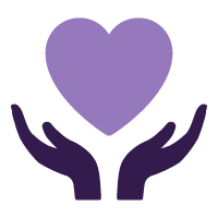 Donation icon, a heart above extended hands